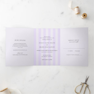 Invitación Tríptica Bodas Elegantes Rayas Modernas Purpura