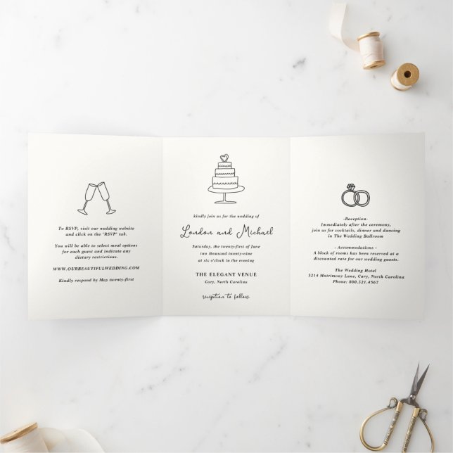 Invitación Tríptica Bodas Modernas Dibujadas a Mano (Interior)