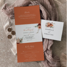 Invitación Tríptica Boho Boda Floral Otoño Botánico