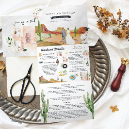 Invitación Tríptica Boho Desierto Cactus | Boda Ilustrada