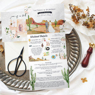 Invitación Tríptica Boho Desierto Cactus   Boda Ilustrada