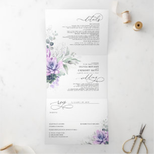 Invitación Tríptica Boho Elegant Purple Suculent Greeneration Boda