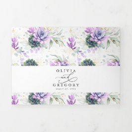 Invitación Tríptica Boho Elegant Purple Suculent Greeneration Boda