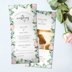 Invitación Tríptica Boho Floral Rubor Rosa Rosa Rosa Rosa Boda de la v