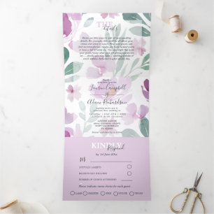 Invitación Tríptica Boho Floral Watercolor Boda 