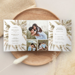 Invitación Tríptica Boho Rústico Seco Pampas Boda De Foto De Arco De G