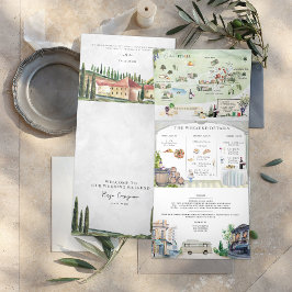 Invitación Tríptica Borgo Corsignano | Boda Ilustrada