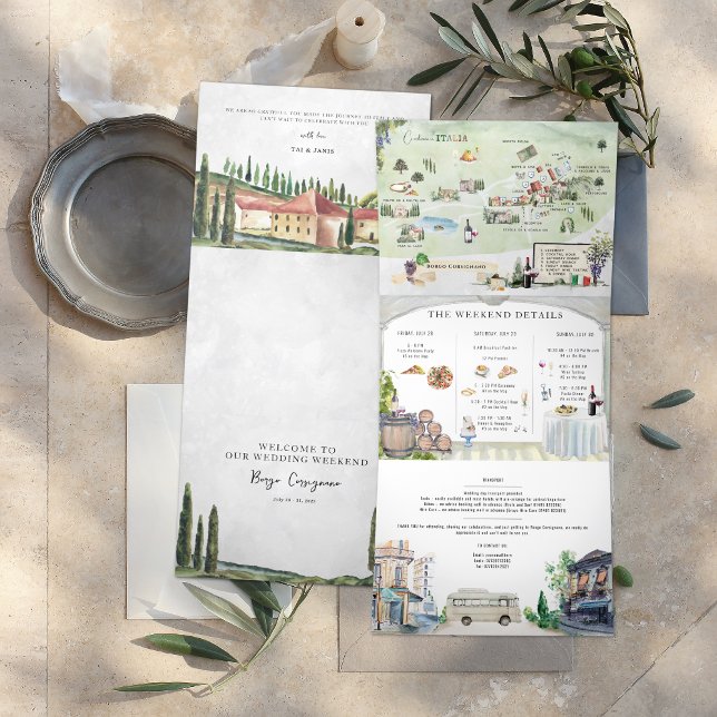 Invitación Tríptica Borgo Corsignano | Boda Ilustrada (Subido por el creador)