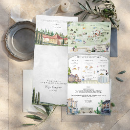 Invitación Tríptica Borgo Corsignano | Boda Ilustrada