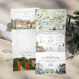 Invitación Tríptica Borgo Corsignano | Boda ilustrado