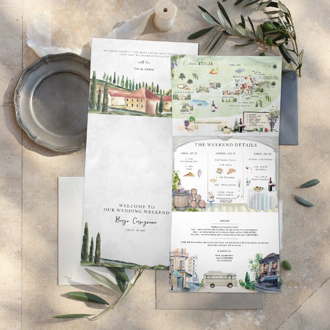 Invitación Tríptica Borgo Corsignano | Boda ilustrado (Subido por el creador)
