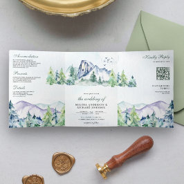 Invitación Tríptica Bosque de árboles de pino de montaña rústica códig