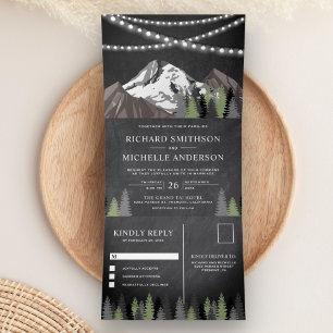 Invitación Tríptica Bosque de montaña con luces de cuerda en pizarra p