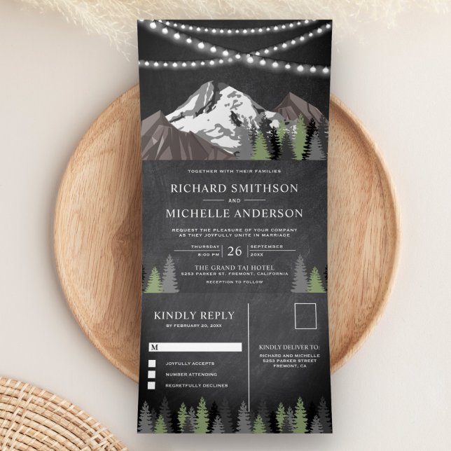 Invitación Tríptica Bosque de montaña con luces de cuerda en pizarra p (Subido por el creador)