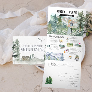 Invitación Tríptica Bosque montañoso rústico Boda