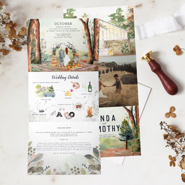 Invitación Tríptica Bosque otoñal ruso | Boda Boho (Subido por el creador)