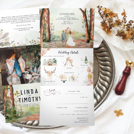 Invitación Tríptica Bosque Otoñal Rústico | Boda Boho