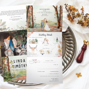 Invitación Tríptica Bosque Otoñal Rústico Boda Boho