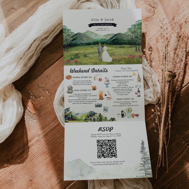 Invitación Tríptica Bosque Río de Montaña Rústico | Boda Ilustrada (Subido por el creador)