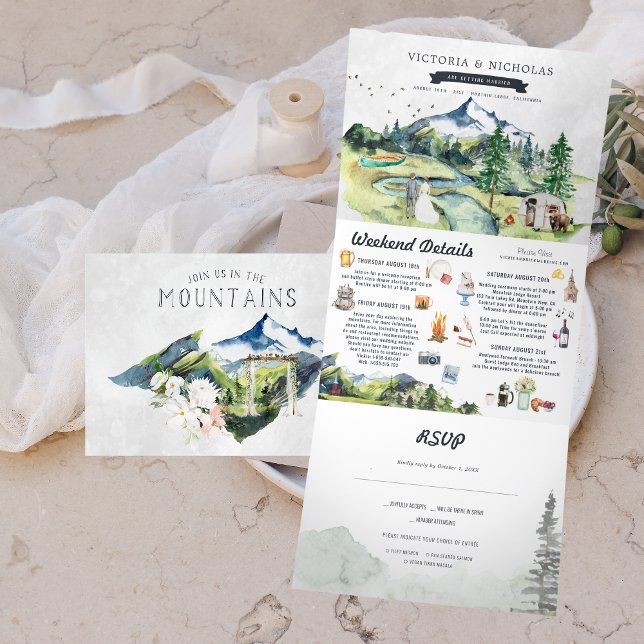 Invitación Tríptica Bosque Rústico del Río de Montaña | Boda Ilustrada (Subido por el creador)