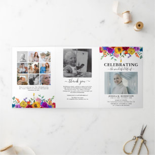 Invitación Tríptica Bright & Bold Floral Funeral Memorial Program