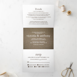 Invitación Tríptica Burlap Mason Jar Boda Suite