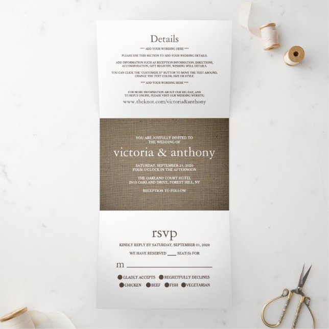 Invitación Tríptica Burlap Mason Jar Boda Suite (Interior)