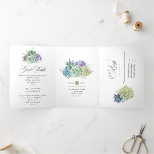Invitación Tríptica Cactus de desierto de acuarela Suculentas Bodas Tr
