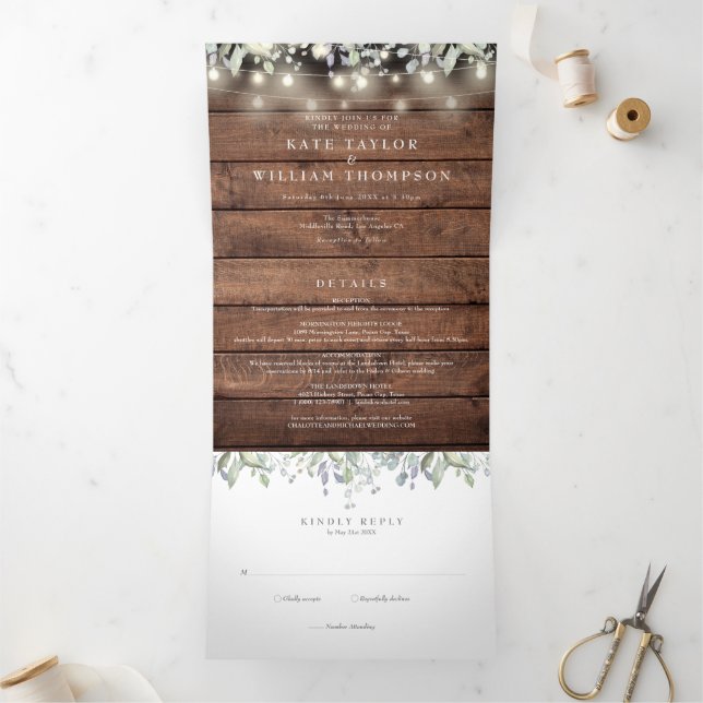 Invitación Tríptica Cadena Rusa Ilumina Monograma Floral Boda fotográf (Interior)