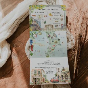 Invitación Tríptica Calabria Italia   Mapa de itinerario mediterráneo