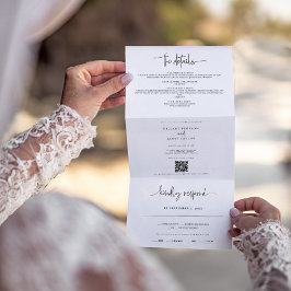 Invitación Tríptica Caligrafía caprichosa Boda elegante