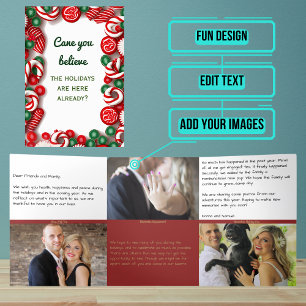 Invitación Tríptica Carta de vacaciones con foto - Candy Canes