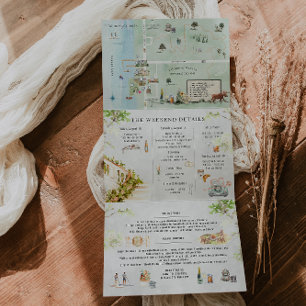 Invitación Tríptica Cayuga Lake NY   Boda Ilustrada Tri-Fold 