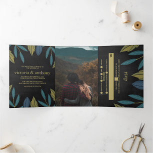 Invitación Tríptica Chalkboard Leaf Boda Suite