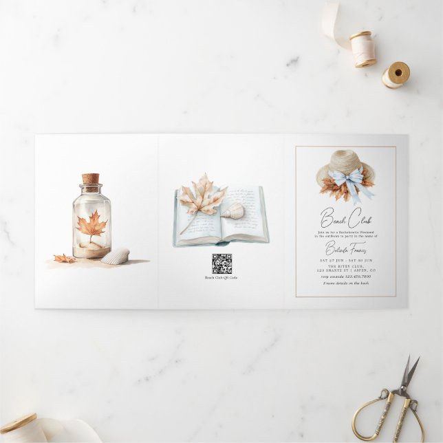 Invitación Tríptica Chic Social Beach Club Autumn Bachelorette Weekend (Exterior)