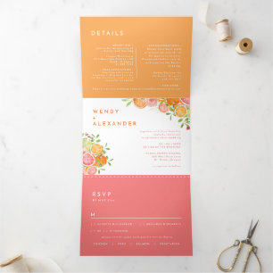 Invitación Tríptica Citrus Watercolor Boda todo en uno
