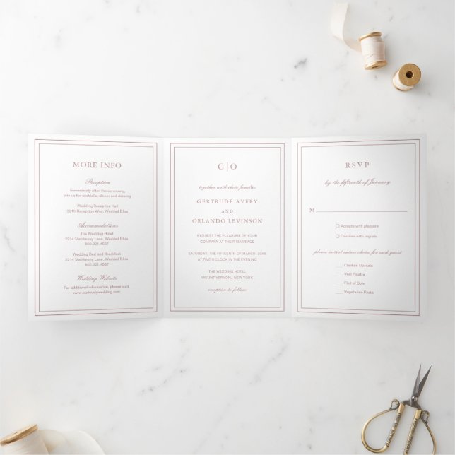Invitación Tríptica Clásica Boda Elegante Rosa (Interior)