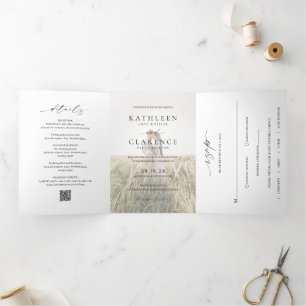 Invitación Tríptica Clásica Foto en Blanco y Negro Elegante Boda