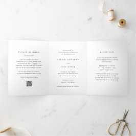 Invitación Tríptica Clásico Atemporal Código QR Boda Formal