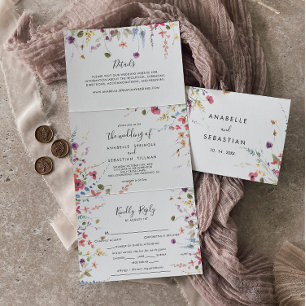 Invitación Tríptica Clásico Boda floral de color salvaje