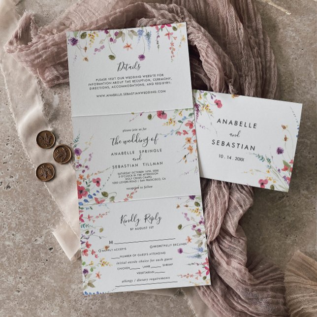 Invitación Tríptica Clásico Boda floral de color salvaje (Subido por el creador)