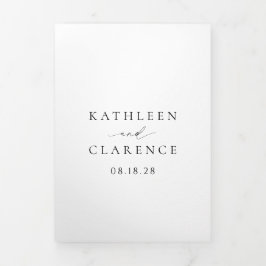 Invitación Tríptica Clásico código QR blanco y negro matrimonio elegan