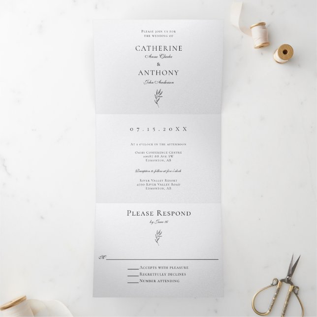 Invitación Tríptica Clásico Elegante Hoja Botánica Minimalista Simple (Interior)