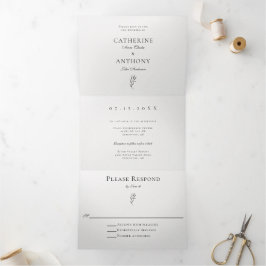 Invitación Tríptica Clásico Elegante Hoja Botánica Minimalista Simple