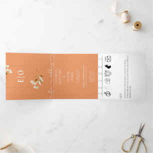 Invitación Tríptica Clásico Moderno Tradicional Albaricoque Boda