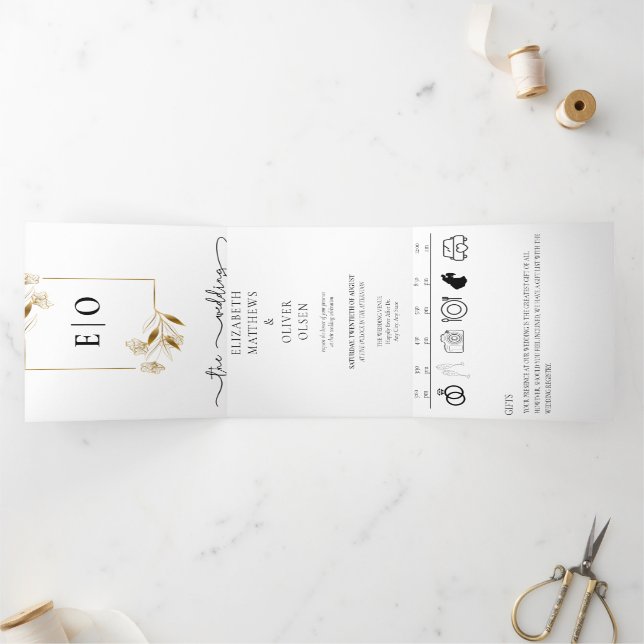 Invitación Tríptica Clásico moderno tradicional | Boda blanco negro (Interior)