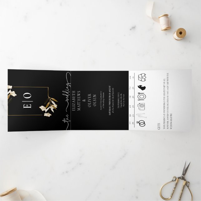 Invitación Tríptica Clásico moderno tradicional | Boda blanco negro (Interior)