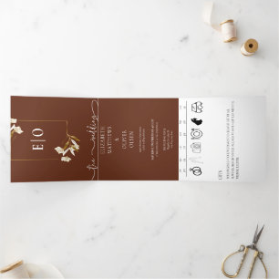 Invitación Tríptica Clásico Moderno Tradicional Boda de Terracota