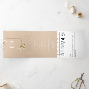 Invitación Tríptica Clásico Moderno Tradicional Boda Terrosa