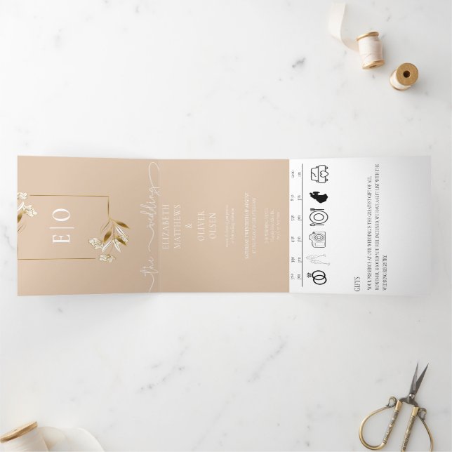 Invitación Tríptica Clásico Moderno Tradicional | Boda Terrosa (Interior)